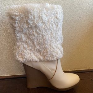 Jennifer Lopez faux fur wedge boot